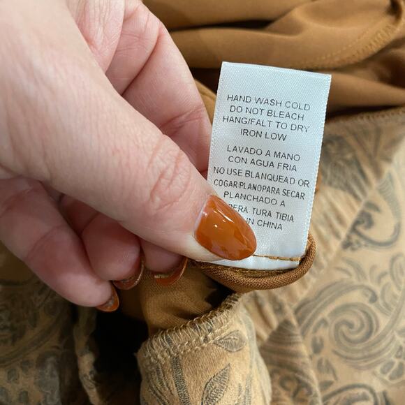 Baha Ranch Western Wear Tan Paisley Flare Boho Faux Suede Pants Size Large - Picture 11 of 13